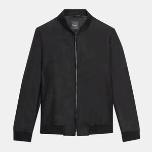 Theory Black Bomber Jacket in Wool Twill Medium Zip Pockets Mens